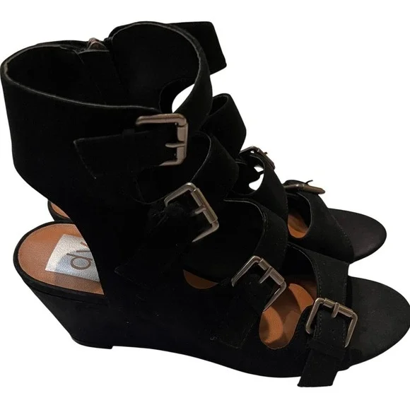 DV by Dolce Vita Black Faux Suede Wedge Buckle Gladiator Sandals - Size 7 - Picture 4 of 13